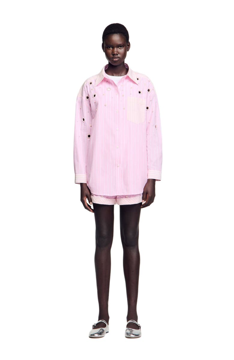 SANDRO Striped rhinestone shirt, Alternate, color, Pink