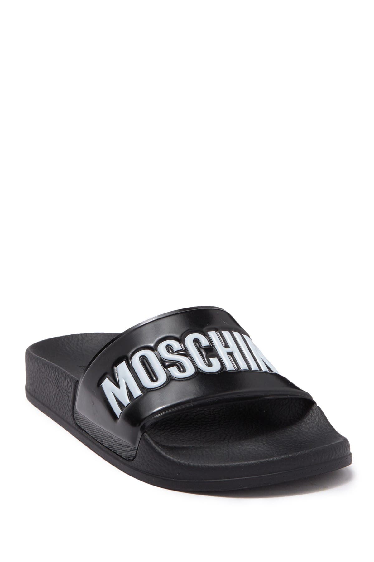 Moschino Logo Slide Sandal, Alternate, color, 
