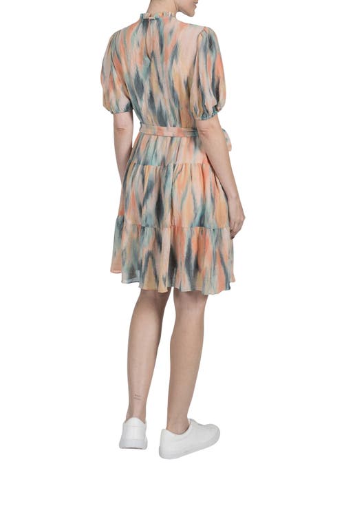 Julia Jordan Abstract Print Crinkle Chiffon Shift Dress In Beige Multi