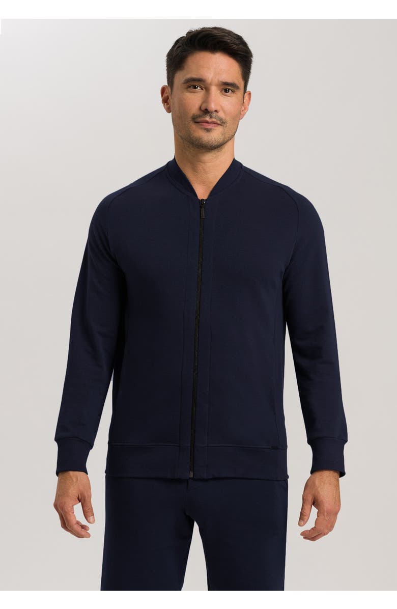 Hanro Living Cotton Zip-Up Jacket, Alternate, color, Black Iris