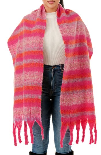 Marcus Adler Stripe Woven Fringe Scarf In Pink