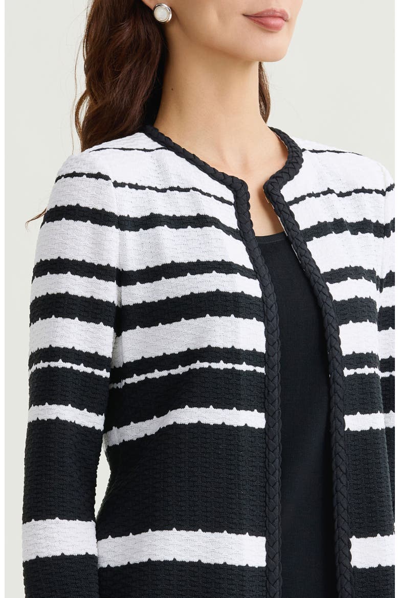 Heritage Braided Trim Basket Weave Knit Jacket, Alternate, color, Black/White