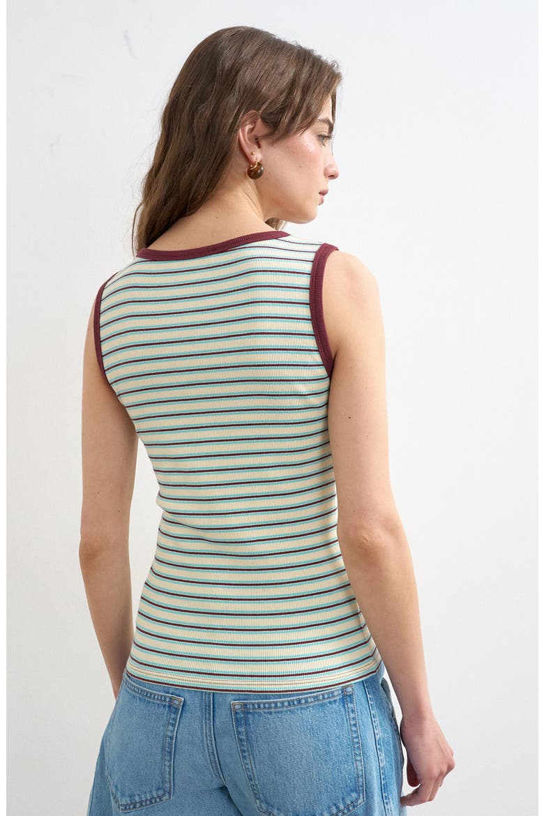 Stripe V-Neck Stretch Cotton Rib Tank, Alternate, color, BURGUNDY