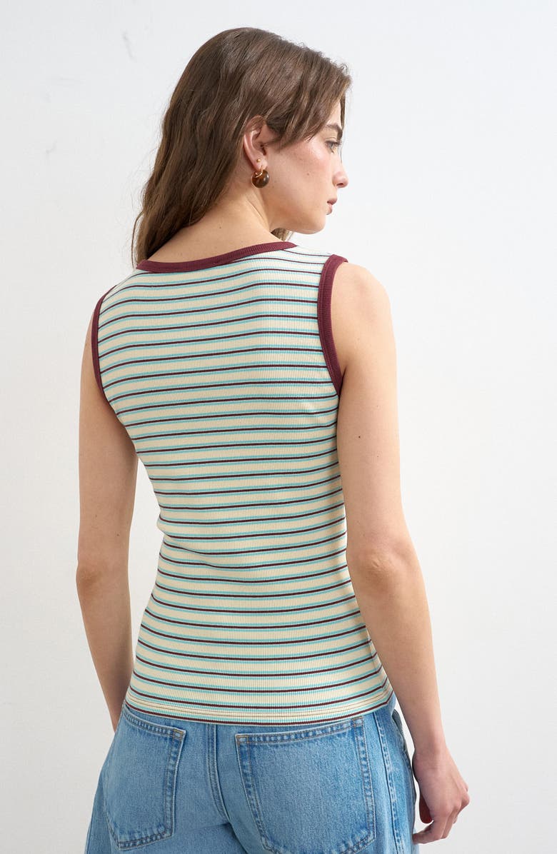 Topshop Stripe V-Neck Stretch Cotton Rib Tank, Alternate, color,