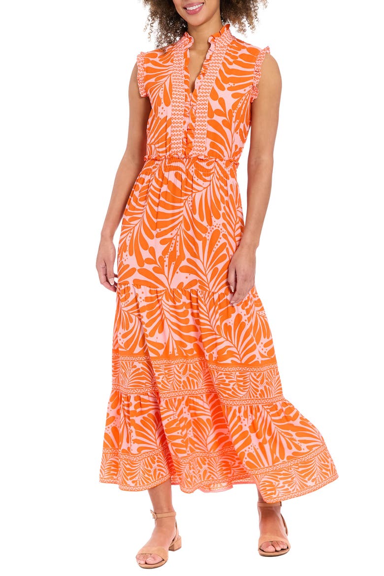Ruffle Tiered Maxi Dress, Main, color, PINK/ ORANGE
