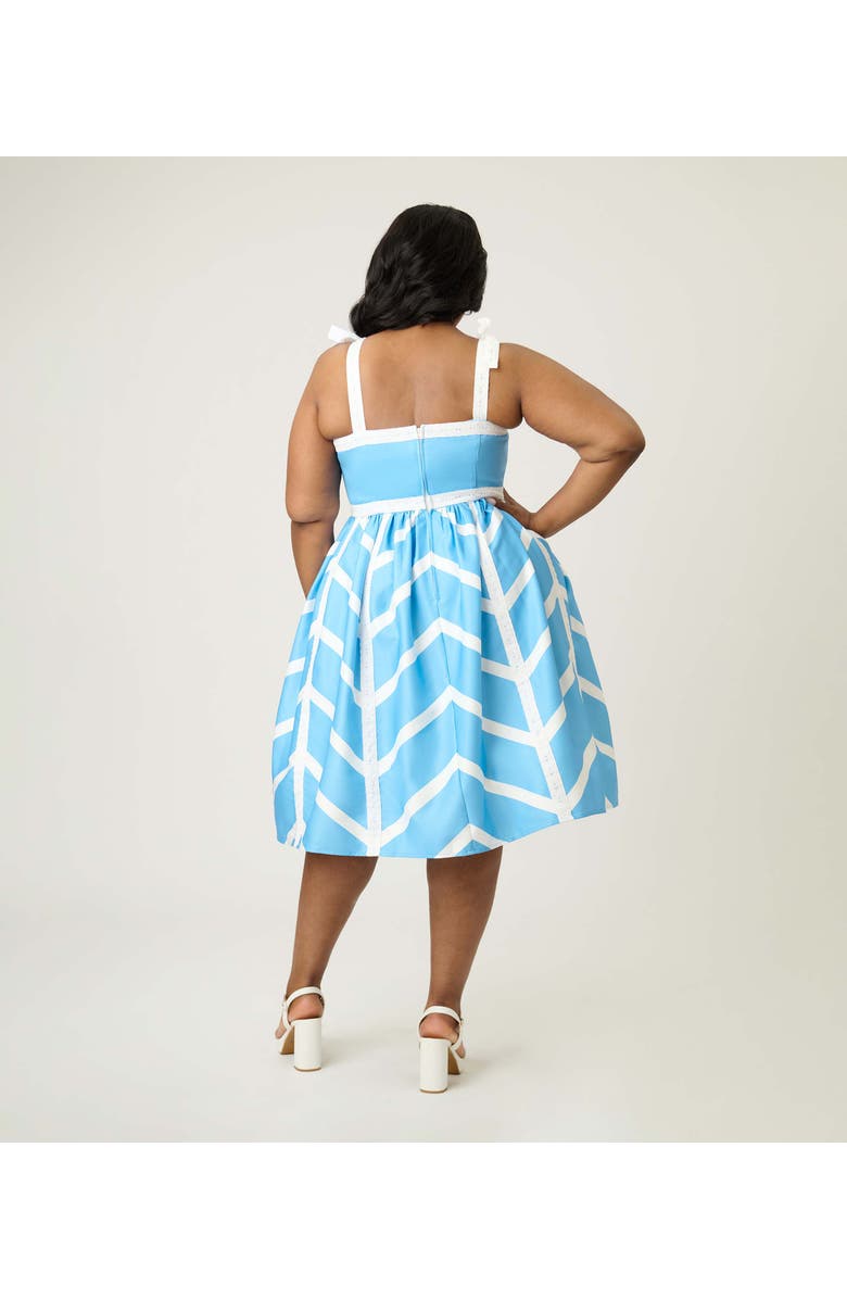 Unique Vintage Plus Size Chevron Eyelet Swing Dress, Alternate, color, Blue/White