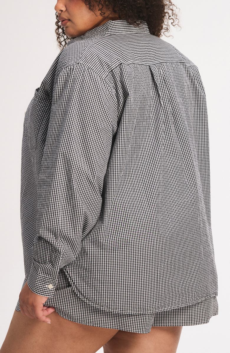 SAVAGE X FENTY Kickback Casuals Pajama Button-Up Shirt, Alternate, color, Black Caviar Check Effect