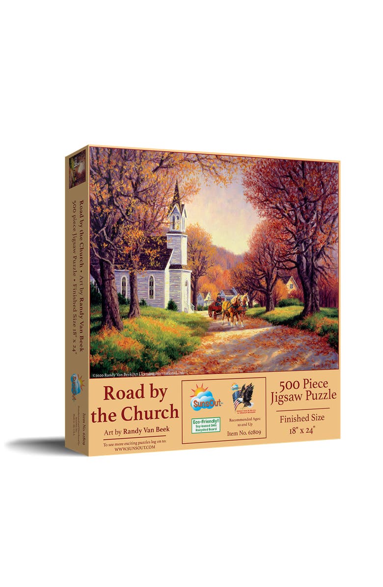 Sunsout Road by the Church 500 piece Jigsaw Puzzle for Adults, Main, color, Multicolor