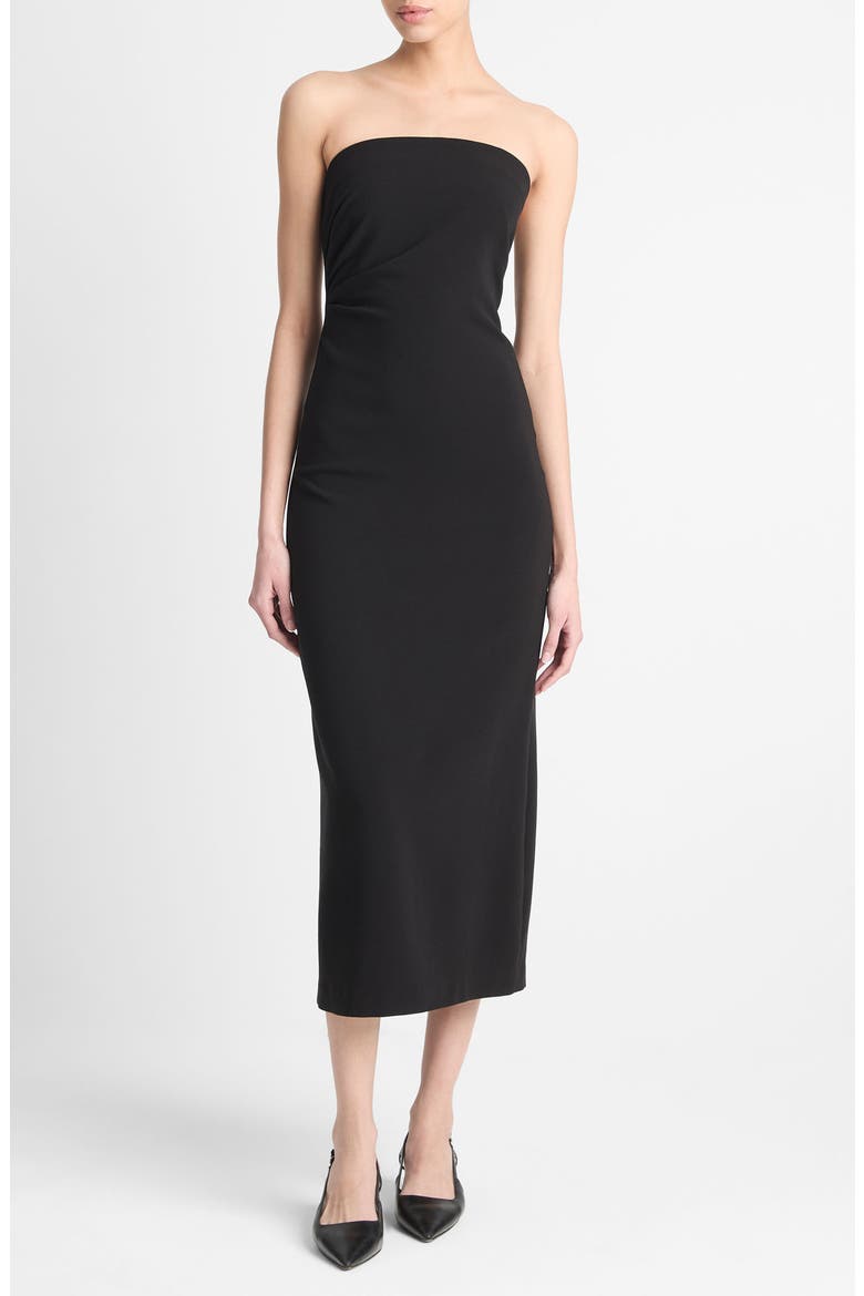 Ruched Strapless Midi Dress, Main, color, BLACK