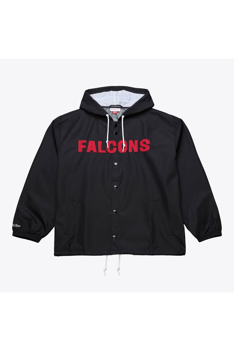 Men's Mitchell & Ness Black Atlanta Falcons Coaches Full-Snap Hooded Windbreaker Jacket, Main, color, Black