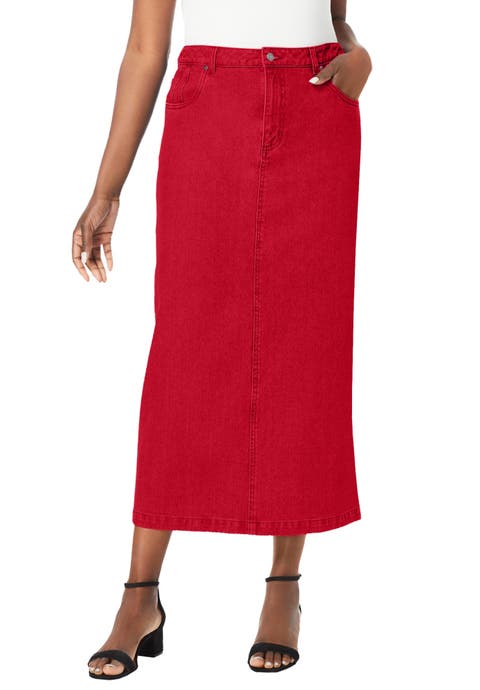 Classic Cotton Denim Midi Skirt (Plus Available)