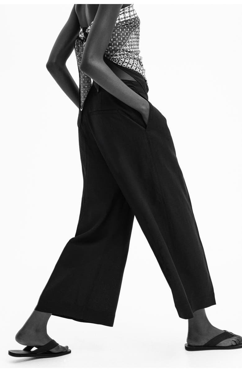 H&M Ankle-length Linen-blend Trousers, Alternate, color, Black