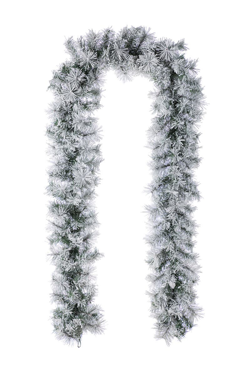 9ft Pre-Lit Flocked Pine Christmas Garland with Timer, Alternate, color, Green