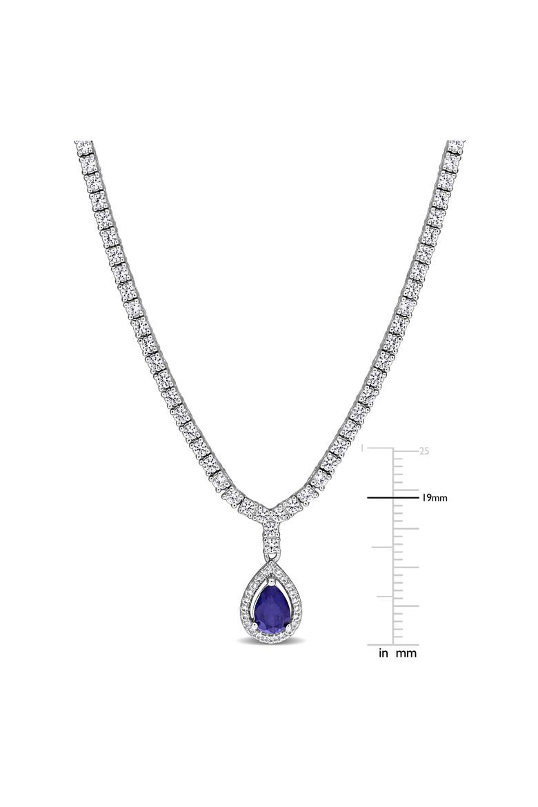 Pear Cut Lab Created Blue Sapphire Pendant Necklace, Alternate, color, BLUE