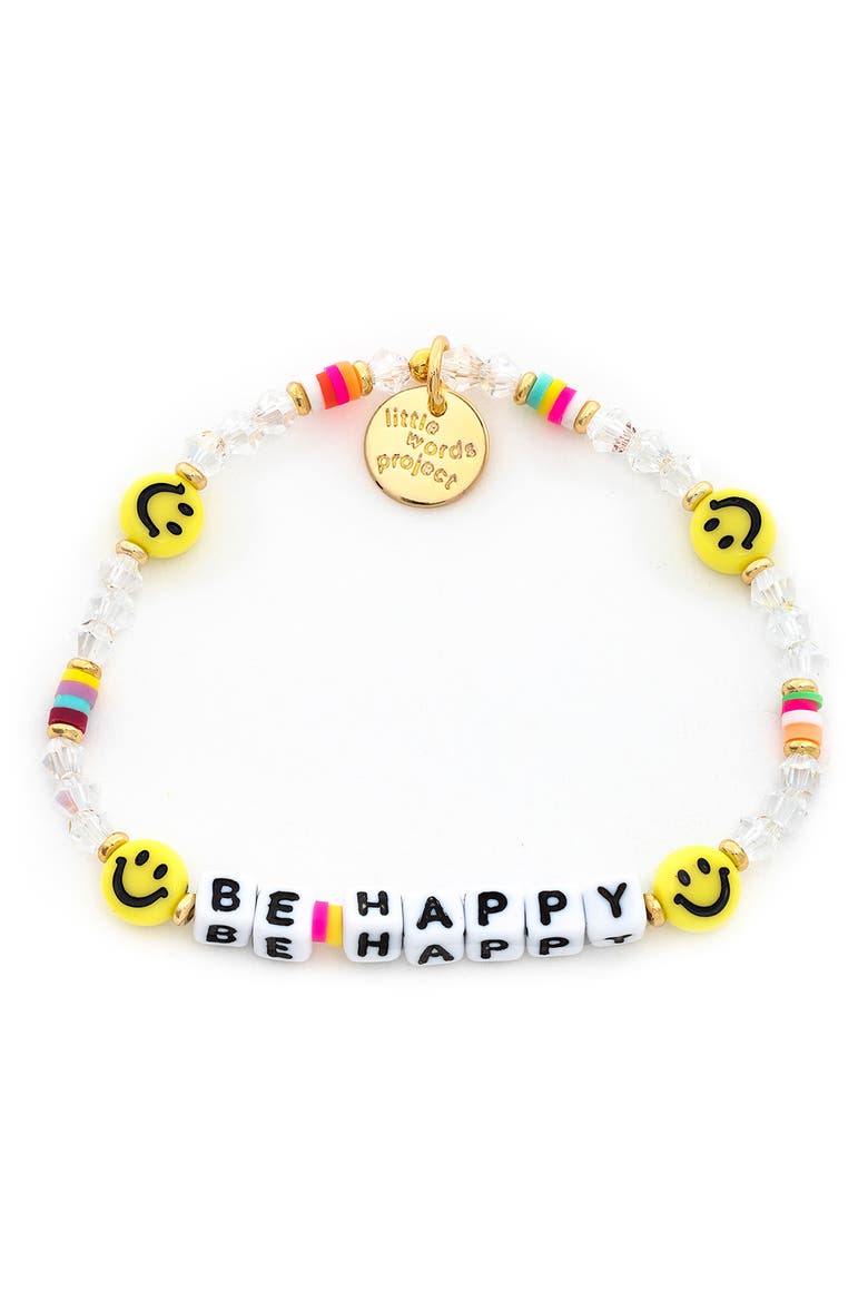Be Happy Beaded Stretch Bracelet, Main, color, RAINBOW CLEAR