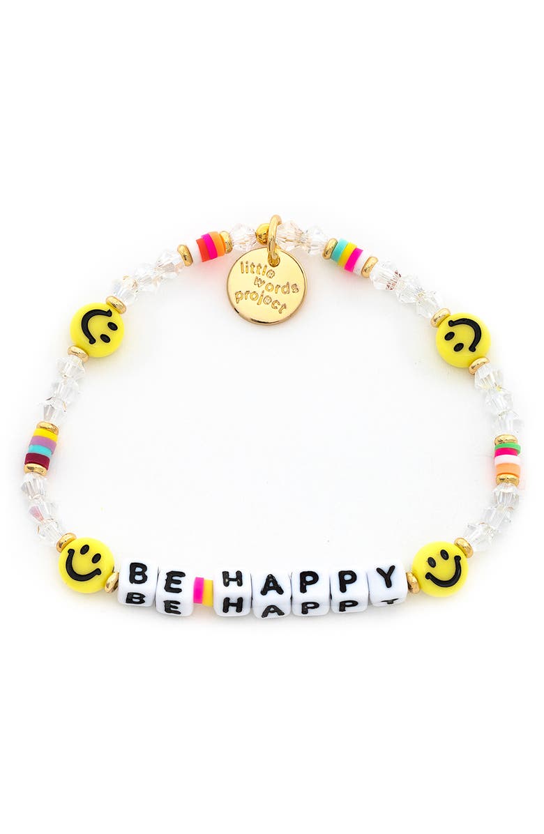 Little Words Project Be Happy Beaded Stretch Bracelet, Main, color,