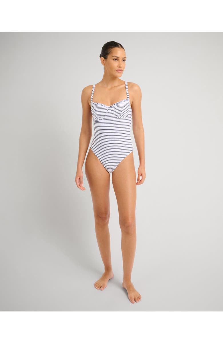 Onia Towel Terry Sailor Stripe Marilyn One Piece, Main, color, White/Deep Navy