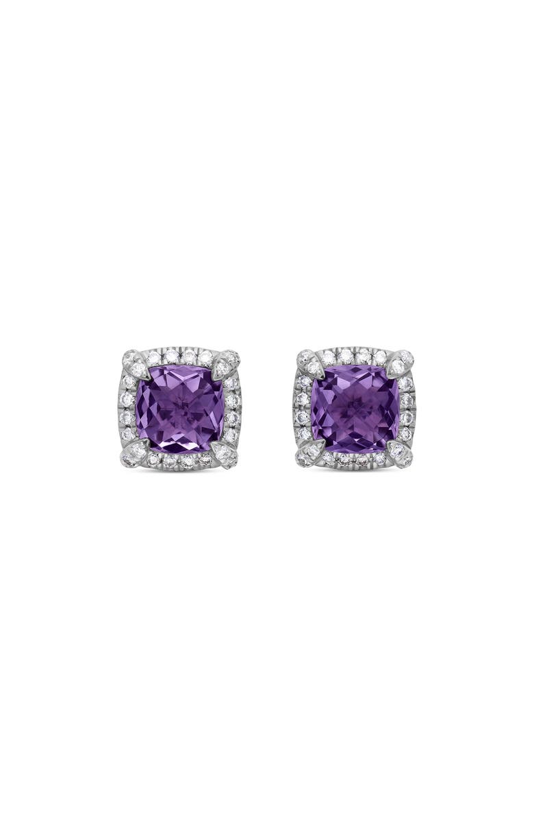 David Yurman Petite Chatelaine<sup>®</sup> Pavé Bezel Stud Earrings with Semiprecious Stone and Diamonds, Main, color, Silver Pave/ Amethyst
