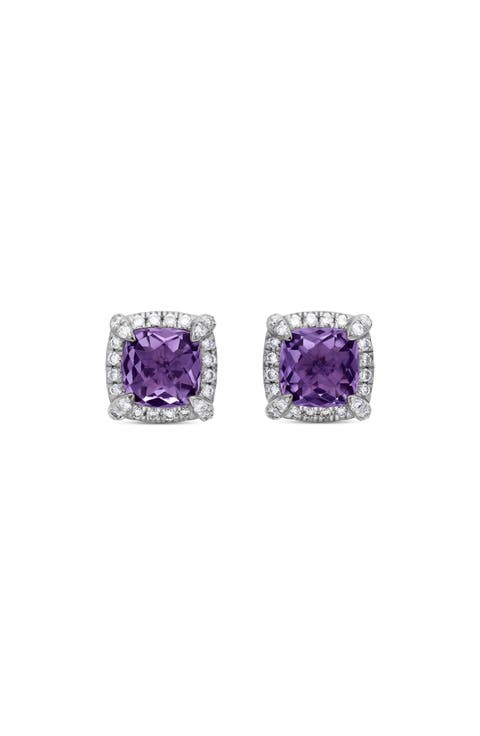 Petite Chatelaine® Pavé Bezel Stud Earrings with Semiprecious Stone and Diamonds