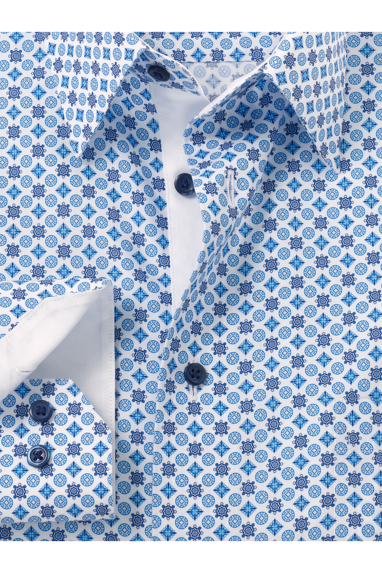 Cotton Point Collar Poplin Tailored Contrast Trim Button Cuff Long Sleeve Shirt, Alternate, color, Blue