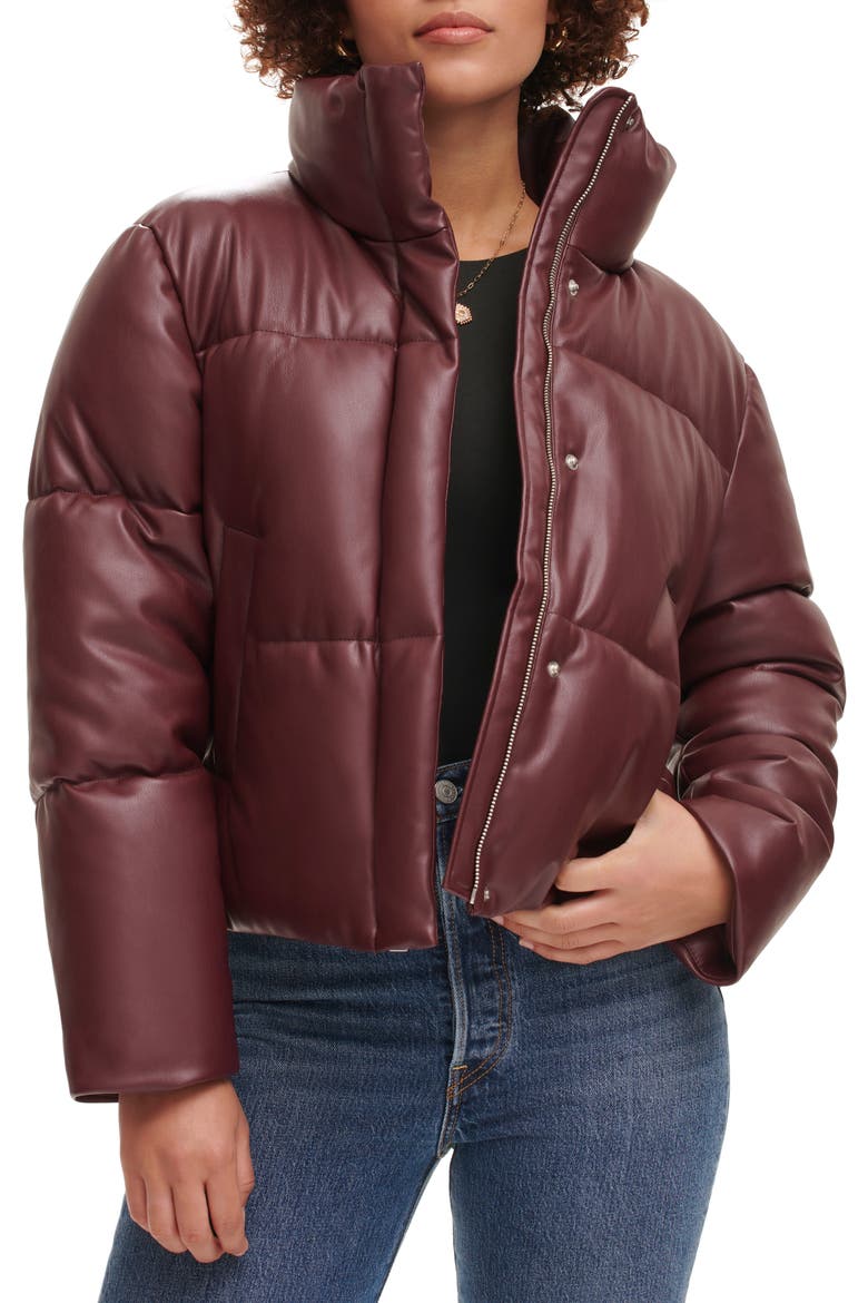 Water Resistant Faux Leather Puffer Jacket, Alternate, color, CHOCOLATE BROWN