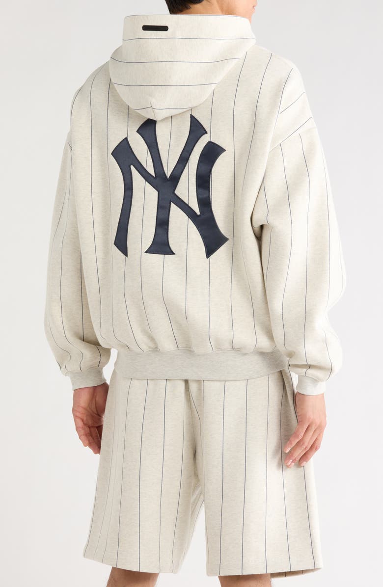 Fear of God Essentials x MLB Yankees Sport Cotton Blend Graphic Hoodie, Alternate, color, Oatmeal Heather/ Pinstripes