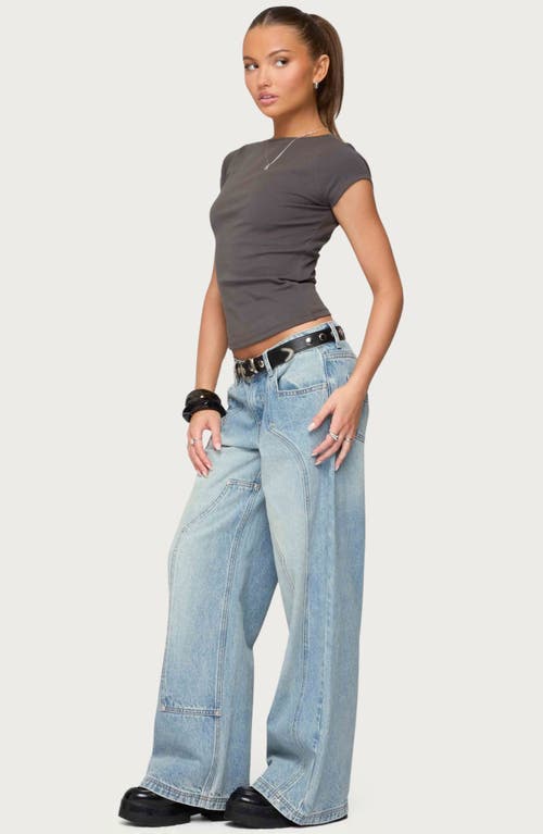 Edikted Oliana Ribbed Boat Neck T-shirt In Gray