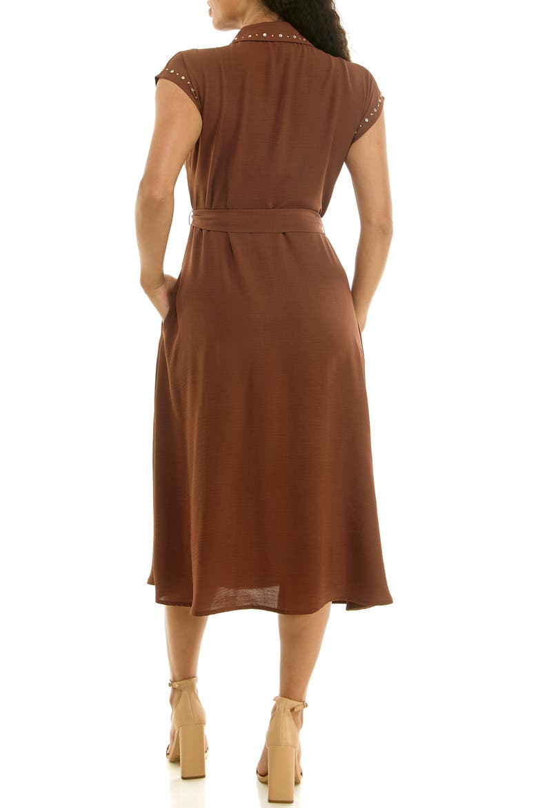 Studded Cap Sleeve Midi Shirtdress, Alternate, color, CAPPUCCINO