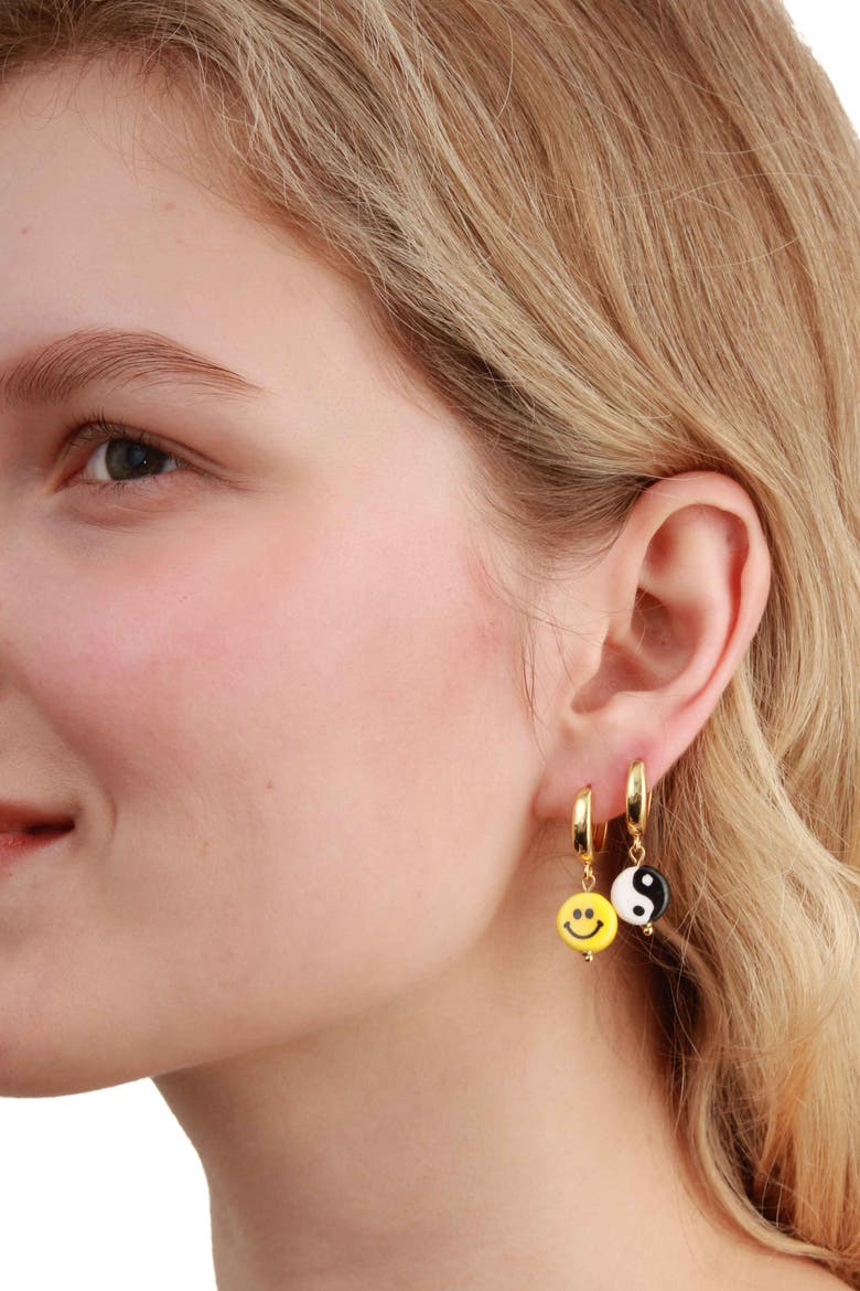 Ceramic Yin Yang And Smile Earrings, Alternate, color, Multi Colored