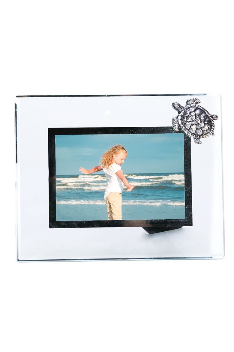 4X6 Photo Picture Frame With Pewter Turtle, Main, color, White