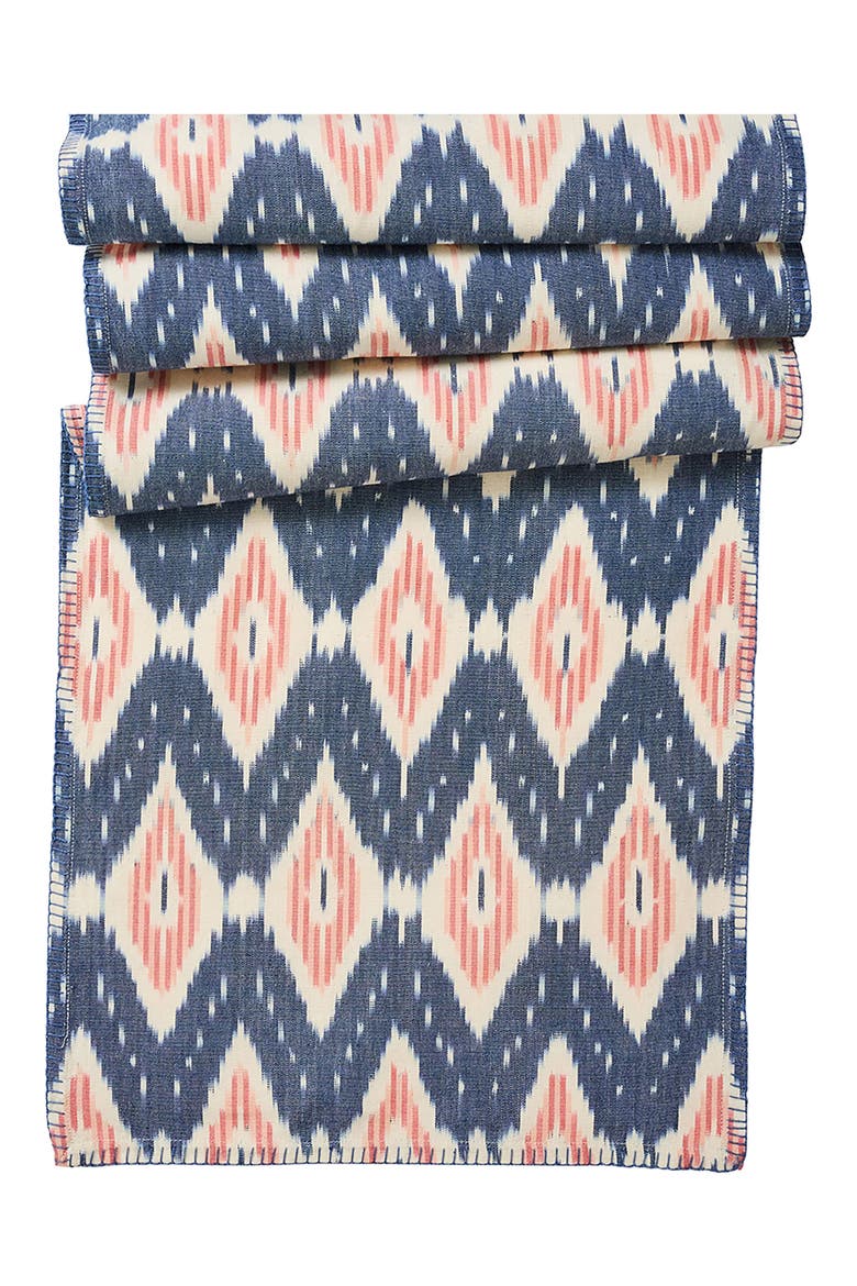 Ikat Cotton Table Runner, Main, color, BLUE MULTI