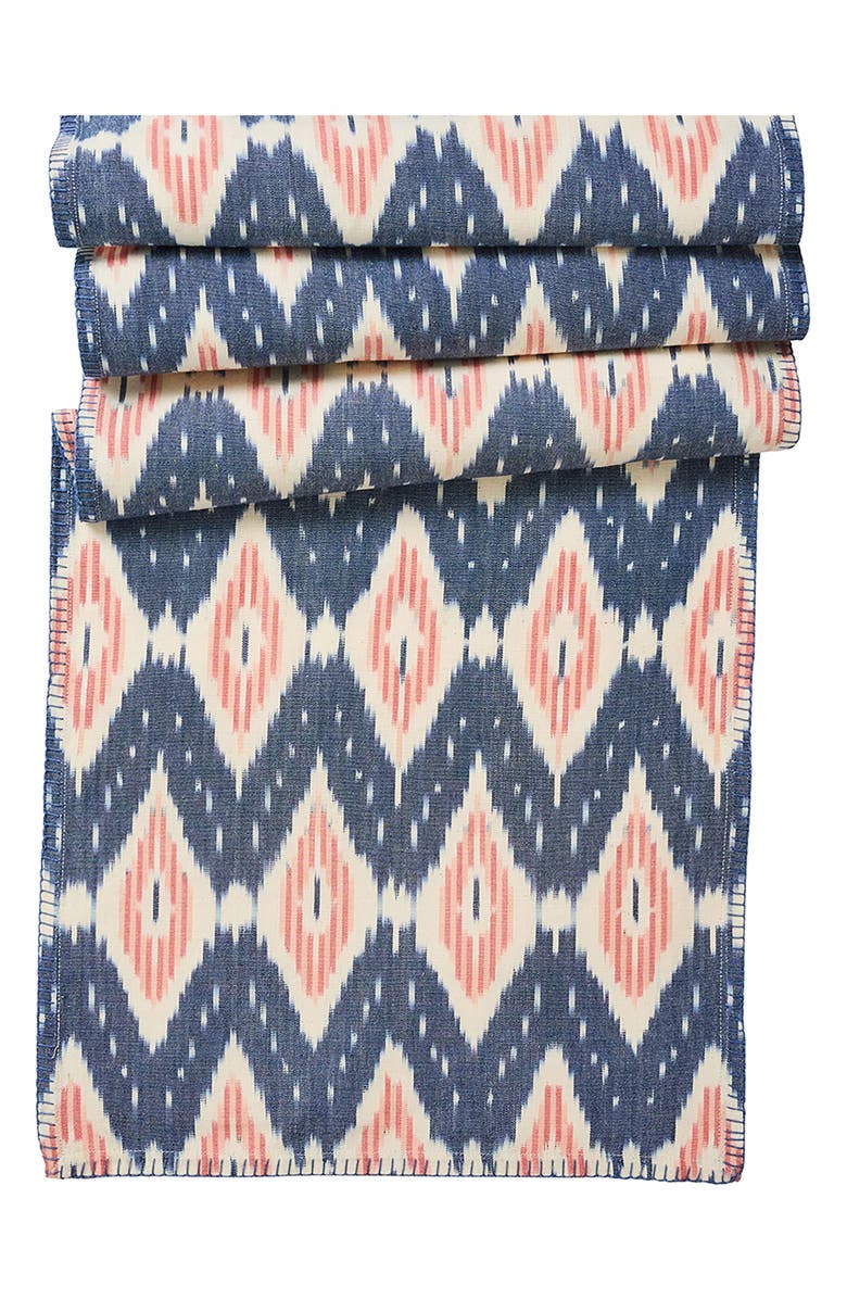 Juliska Ikat Cotton Table Runner, Main, color, Blue Multi