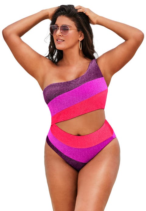 One Shoulder Color Block Cutout One Piece Swimsuit