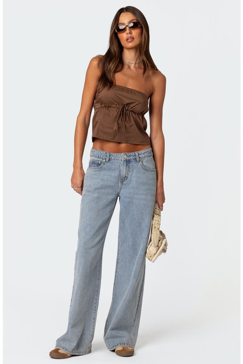 Reva Strapless Cotton Crop Top, Alternate, color, BROWN