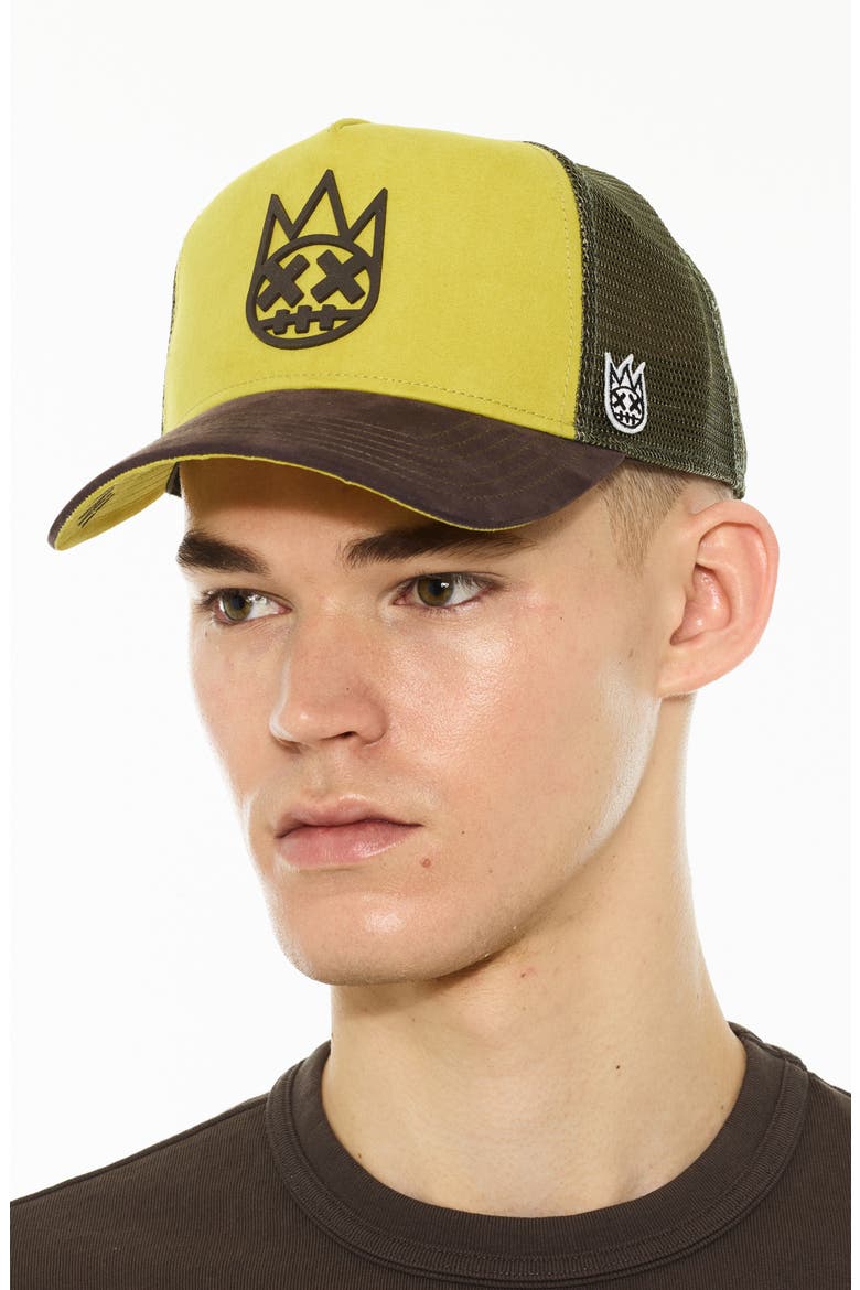 Logo Mesh Back Suede Trucker Hat, Alternate, color, GREEN SHEEN
