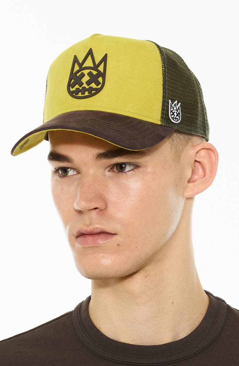 Cult of Individuality Logo Mesh Back Suede Trucker Hat, Alternate, color, Green Sheen