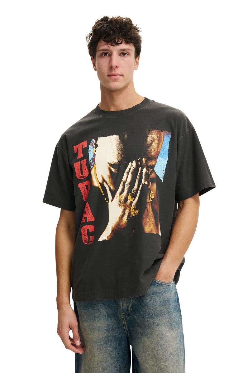 Cotton On Men's Box Fit Premium Music T-Shirt, Main, color, Faded Slate  Tupac -