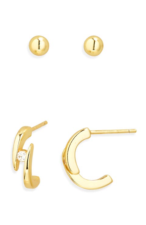 Set of 2 Stud & Bypass Huggie Earrings