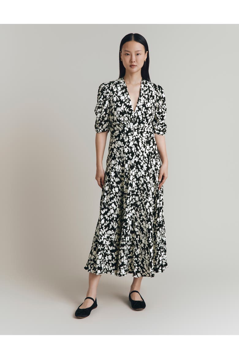 Madi Crepe Floral Midi Dress, Alternate, color, Mono Floral