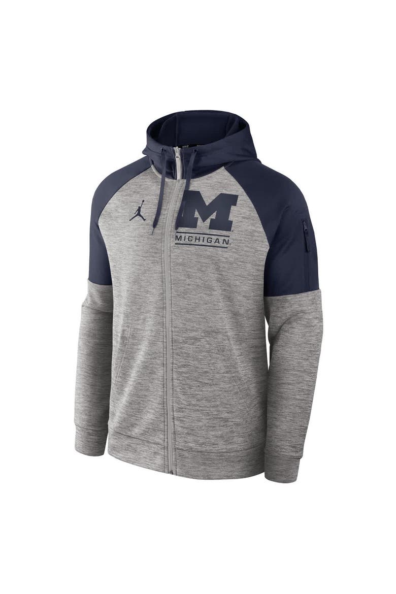 Men's Jordan Brand Heather Gray Michigan Wolverines Fitness Raglan Performance Full-Zip Hoodie, Alternate, color, Heather Gray