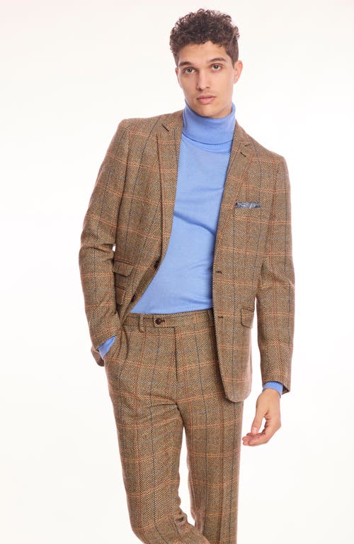 Paisley & Gray Dover Slim Fit Brown Herringbone Wool Blend Blazer In Brown