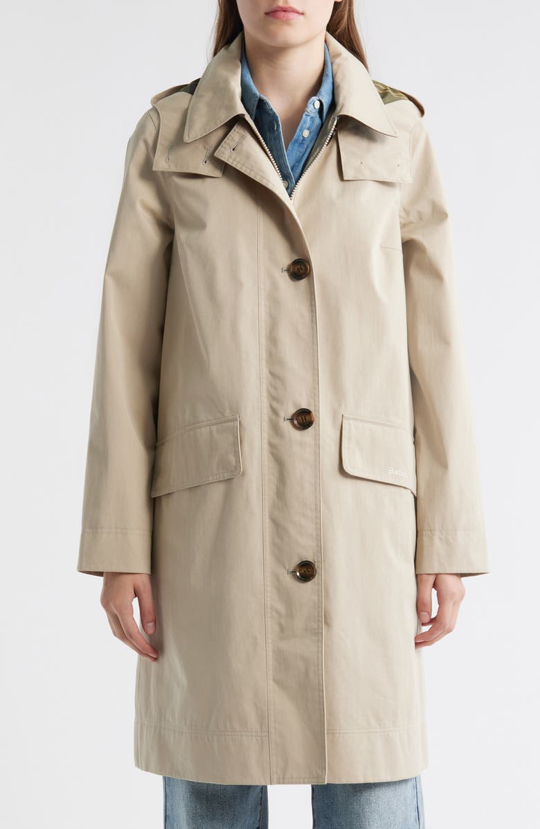 Barbour Hebrides Longline Waterproof Jacket with Removable Hood, Main, color, Light Sand