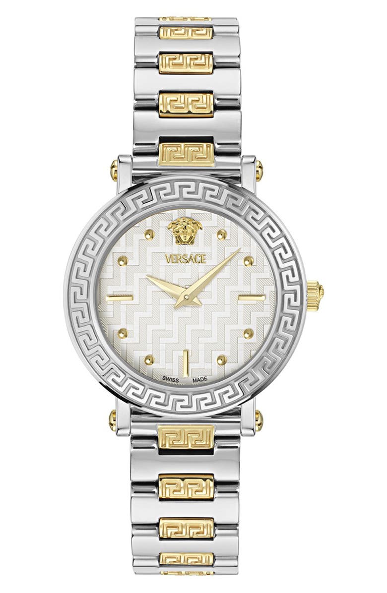 Versace Greca Sphere Petite Bracelet Watch, 30mm, Main, color, White/ Two Tone