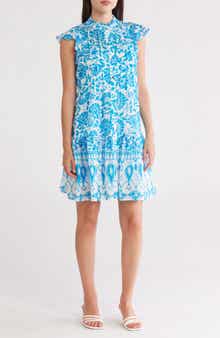 Donna Ricco Ruffle Cap Sleeve Button Front Dress