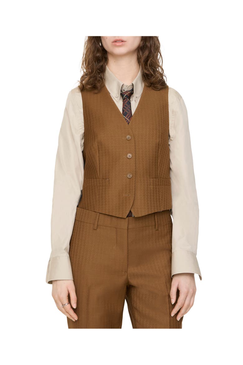 Wool Mohair Waistcoat, Alternate, color, Hazelnut brown