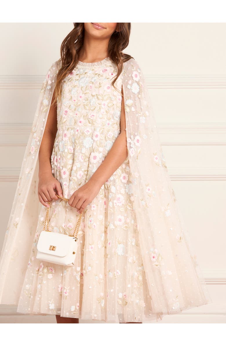 Needle & Thread Ethereal Blooms Cape Kids Dress, Alternate, color, Cream/Multi