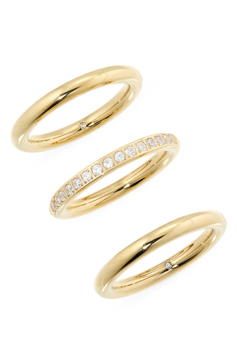 Nordstrom Set of 3 Waterproof Cubic Zirconia Stackable Rings, Main, color, Clear- Gold