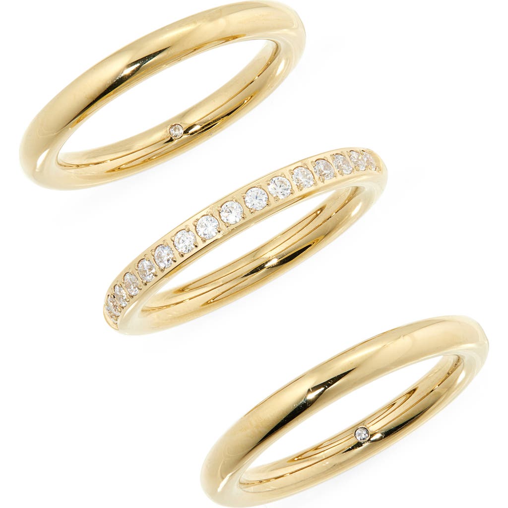 Nordstrom Set Of 3 Waterproof Cubic Zirconia Stackable Rings In Gold