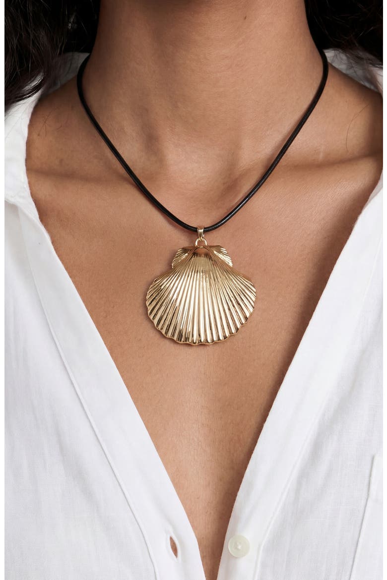 Clam Shell Pendant Leather Cord Necklace, Alternate, color, GOLD