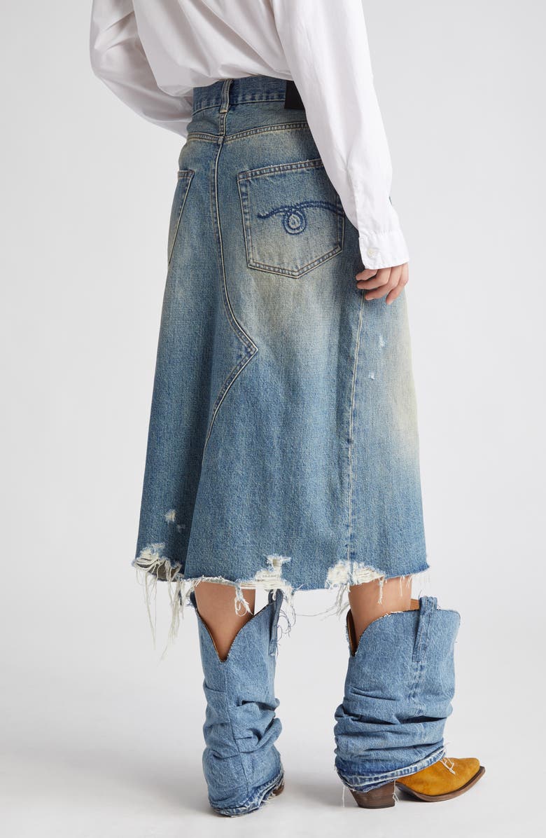 R13 Jesse Destroyed Hem Denim Skirt, Alternate, color, 